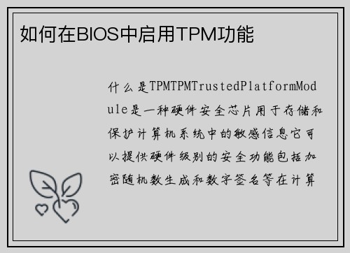 如何在BIOS中启用TPM功能