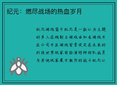 纪元：燃尽战场的热血岁月
